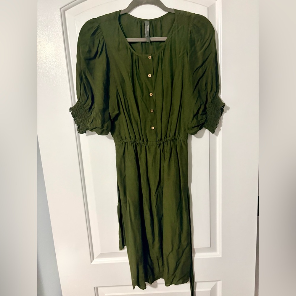 Anthropologie Olive Button-Front Midi Dress